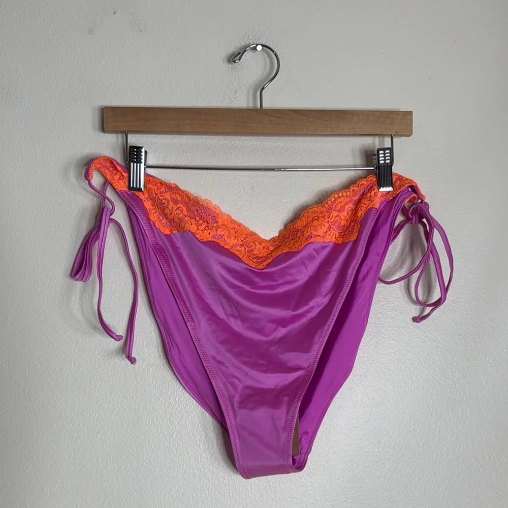 SKIMS Pink and Orange lace swim tie bikini bottom size 4X neon orchid